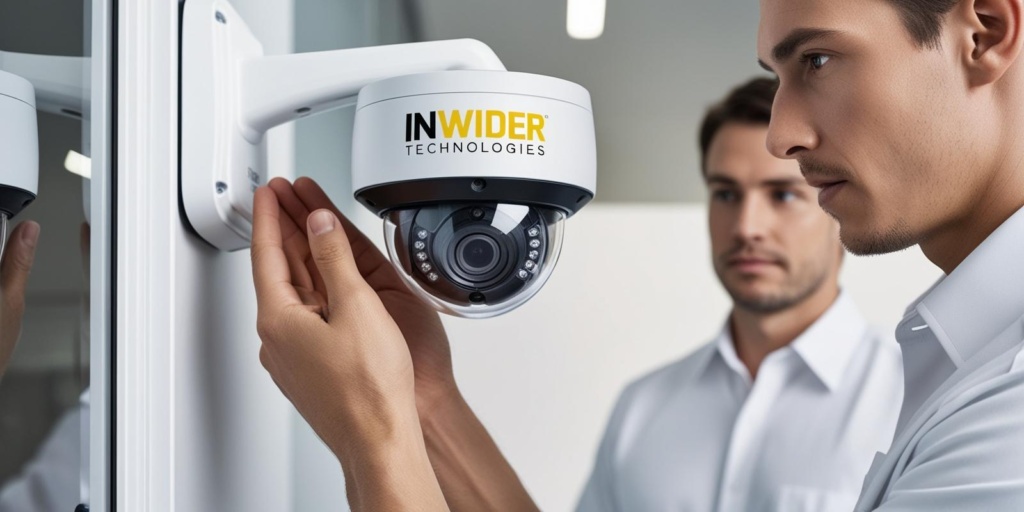 CCTV Installation by technician, cctvservices.ae mention on the camera Inwider Technologies,