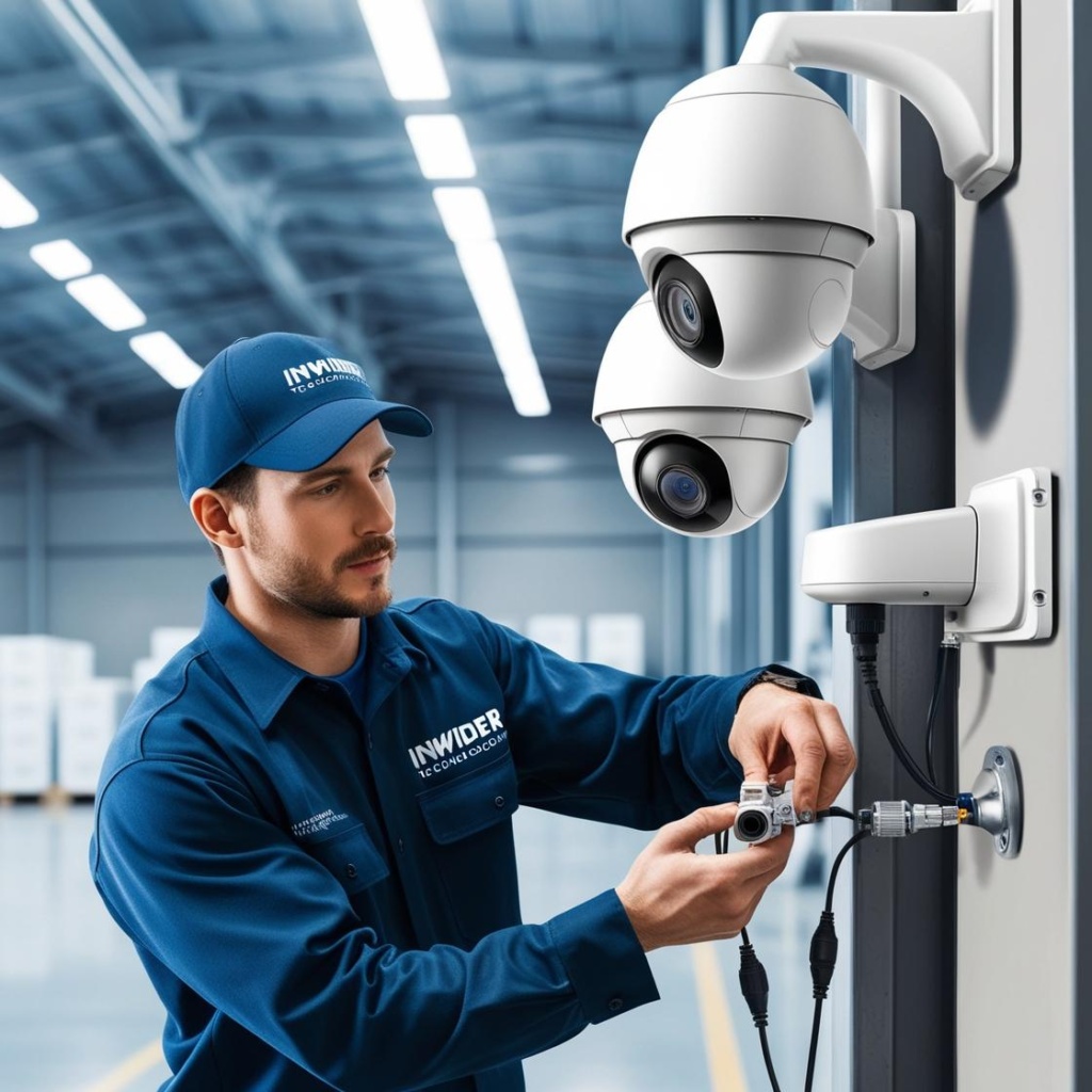 Security cctv installation camera warehouse technication wearing inwider unifrom - inwider technologies